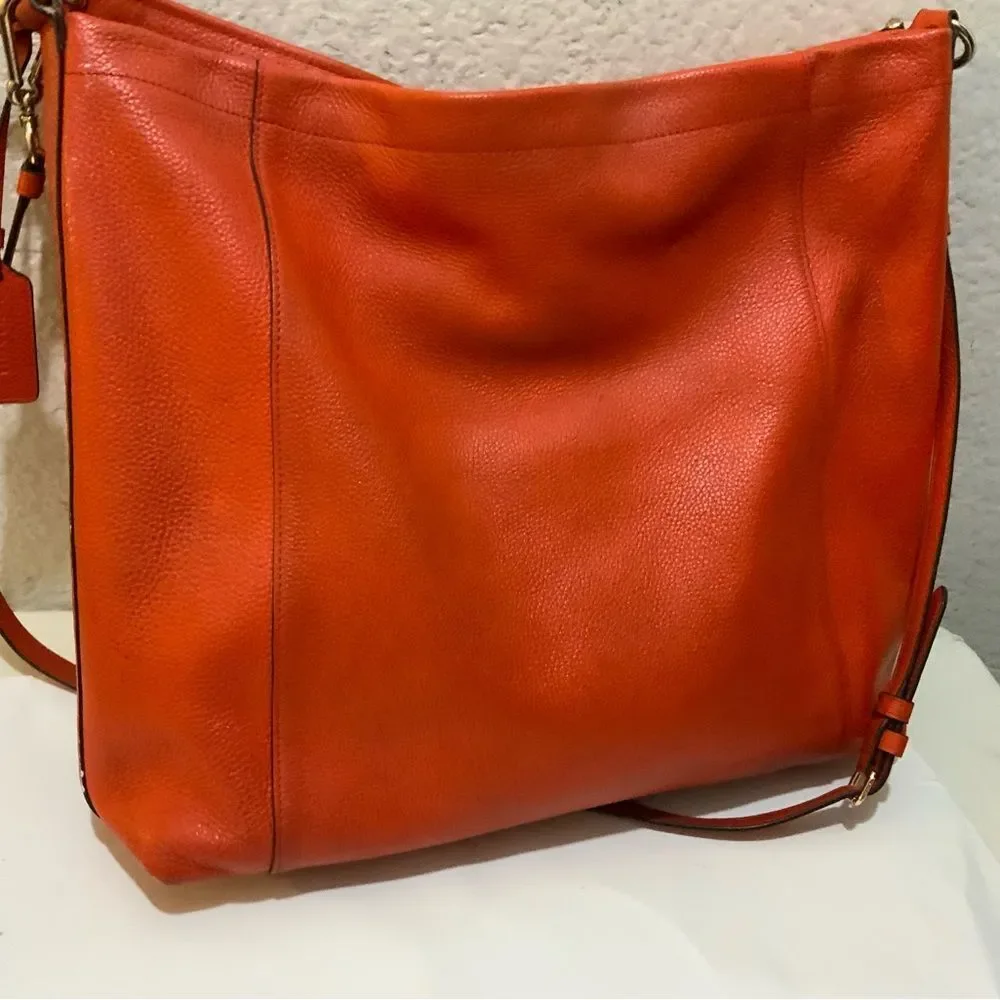 COACH Light Coral Leather  Hobo Bag Adjustable Strap Crossbody Front Zip Pockets
